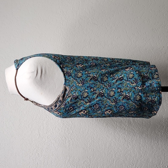 Chaps Multicolor Floral Print Halter w/Brown Rope Strap Clasp in Back Sz. M - Picture 6 of 8